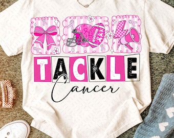 Football Tackle Cancer png, Pink Out Breast Cancer Png, Preppy Game Day Png, Breast Cancer Awareness PNG, Coquette Pink Ribbon Png
