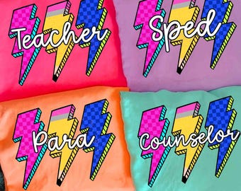 Checkered Neon Teacher Pencil PNG, Preppy Back To School Png, First Day Of School Png, School Occupation Png, Girly Pink Bow Png, Colorful