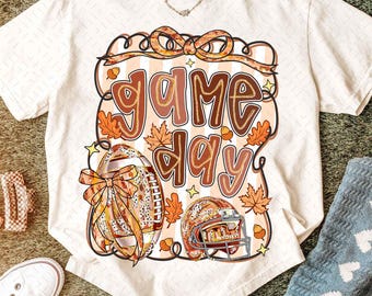 Football Game Day PNG, Preppy Football Coquette PNG, Girly Football Mama Shirt Design, Football Bow Sublimation, Touchdown Season Png