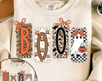 Boo Ghost Halloween PNG, Spooky Coquette Png, Halloween Girly Png, Halloween Leopard png, Preppy Ghost Boo Png