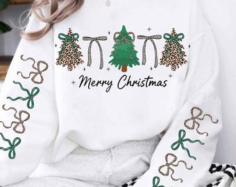 Leopard Print Christmas Tree PNG, Leopard Print Merry Christmas Png, Leopard Print Coquette Bow, Christmas Sublimation File