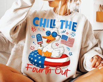 Chill the Fourth Out PNG, Funny Patriotic Goose png, 4th of July Humor png, Retro USA Vibes Independence Day Goose Summer PNG Sublimation