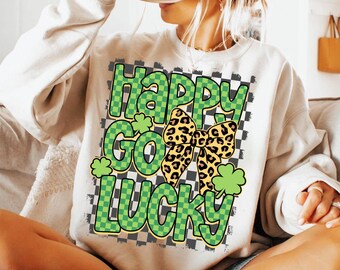 Happy Go Lucky Png, St Patricks Day Png, Lucky Png, Checkered Letters Png, Shamrock Png, St Pattys Design, Retro St Patricks Png, Trendy Png