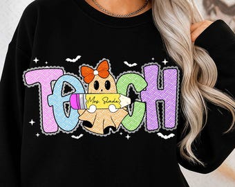 Preppy Teach Boo Ghost Coquette PNG, Ghost Halloween Png, Fall Png, Lace Halloween Png, Teacher Halloween PNG, Fall Teacher PNG, Seersucker