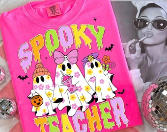 Halloween Teacher Ghost Png, Spooky Teacher Png, Fall Teacher Shirt Design, Trick or Teach Png, Coquette Spooky Season Png, Cute Ghost Png