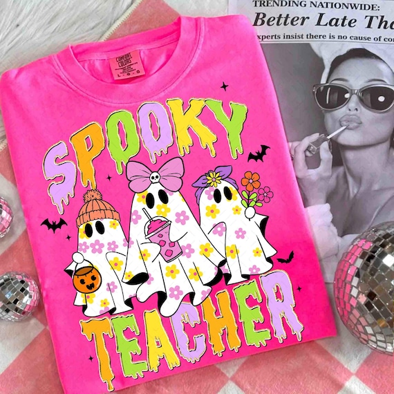 Halloween Teacher Ghost Png, Spooky Teacher Png, Fall Teacher Shirt Design, Trick or Teach Png, Coquette Spooky Season Png, Cute Ghost Png