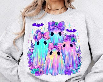 Schillernder Geist Kürbis PNG Kokette Halloween Sublimationsdesign Süßer Girly Gruseliger Jahreszeit Retro Neon Grafik Digitaler Download für Hemden