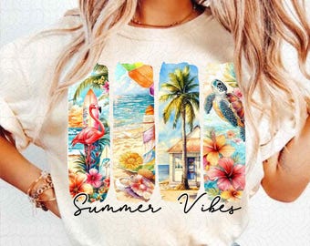 Summer Vibes PNG, Retro Summer Png, Summer Sublimation Designs, Summer Shirt Png, Beach Scene Sublimation PNG, Brushstroke Summer Png