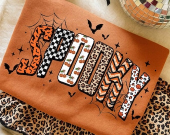 Retro Halloween Spooky Custom Png, Personalized Halloween Leopard Checkered Fall, Spooky png, Halloween Girly png, Fall png, Sublimation png