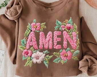 Floral Amen PNG, Faux Embroidery Girly, Retro Amen Png, Preppy Easter png, Happy Easter Png, Jesus png, Christian Easter png, Sublimation