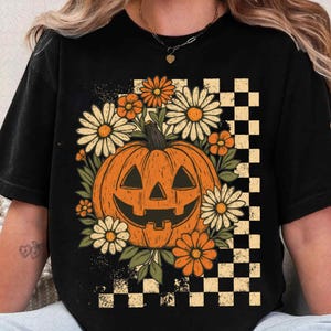 Retro Floral Pumpkin Png, Funny Pumpkin Halloween Png, Preppy Halloween Png, Halloween Pumpkin Design, Spooky Season, Checkered Design