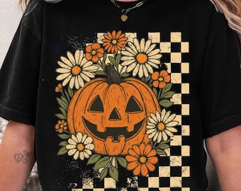 Retro Floral Pumpkin Png, Funny Pumpkin Halloween Png, Preppy Halloween Png, Halloween Pumpkin Design, Spooky Season, Checkered Design