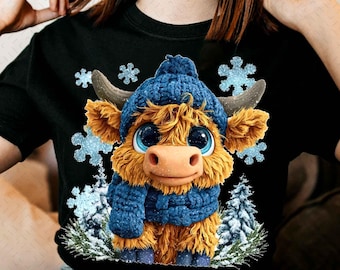 Crochet Yarn Winter Highland Cow Christmas Png, Literally Freezing Cow Crochet, Howdy Christmas, Christmas Crochet Png, Western Girly Xmas