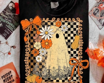 Lazo fantasma de otoño para Halloween, calabaza femenina, otoño floral, Halloween preppy, ambiente otoñal, temporada espeluznante