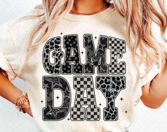 Gameday PNG, Retro Football png, Football Mom png, Football Shirt Png, Checkered Star Football shirt sublimation, Game Day Digital Download