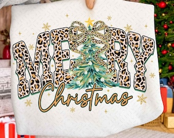 Retro fröhlicher Weihnachtsbaum Png, kokett Leopard Weihnachten Png, Faux Glitter Png, Tis Die Jahreszeit Png, Girly, Feiertag Png, Girly, beunruhigt