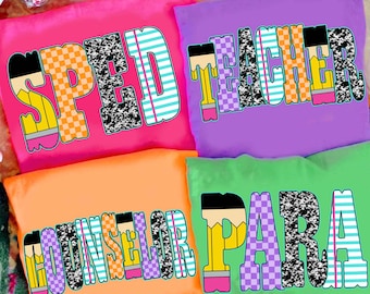 Neon schoolberoep geruit png-bundel, terug naar school leraar sped para counselor, preppy eerste schooldag geruite girly png