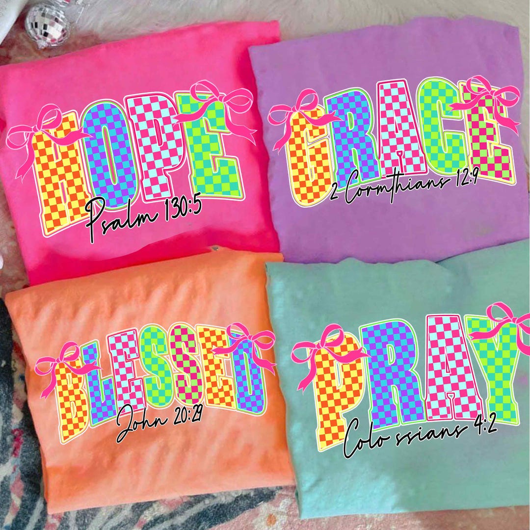 Neon Checkered Bible Bundle Png, Grace Blessed Hope Pray Believe Design ...
