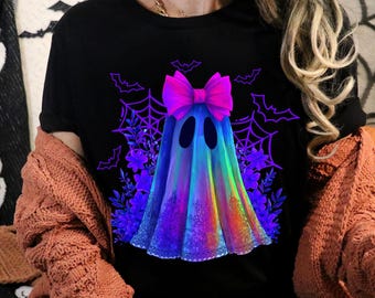 Gothic Lace Ghost Png,Gothic Halloween Neon Flowers Png,Halloween Sublimation Design,Spooky Ghost Png,Fall Coquette Bow Sweatshirt Design