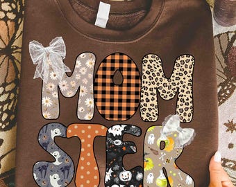 Momster Halloween PNG, Preppy Halloween Png, Funny Halloween Mama Png, Spooky Mama Funny Mom Halloween Shirt Png, Halloween Spooky vibes Png