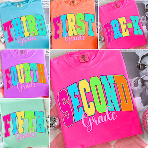 Retro Back to School PNG Neon Disstressed Bundle, Coquette Kindergarten Pre-K 1st 2nd 3rd 4th Grade Png, Girly Pink Bow, Hand Drawn,Colorful