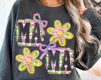 Coquette Mama Floral Brushstoke Glitter Bow png, Mama Flower png, Mama Floral Png, mama groovy png, Preppy Mama Png, Mors dag png