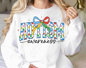 Checkered Autism Awareness Coquette Png, Autism Bow Png, Autism PNG, Autism Mom Gift PNG, Autism Awareness Png, Neurodiversity Png