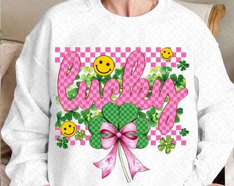 Checkered Preppy Lucky St Patrick's Day Coquette PNG, Coquette St Patrick's PNG, Pink Lucky Checker Png, Trendy Retro Lucky Png Design