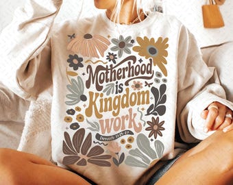 Boho Motherhood is Kingdom Work Png, Floral Mom Png, Mom Png, Christian Mama Png, Mothers Day png, Bible Verse, Floral Mama Png