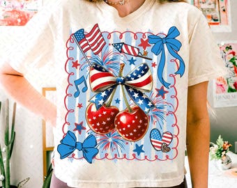 Preppy American Girl Coquette Png, Coquette Cherries PNG, Cherry Bow Png, Trendy July 4th PNG, 4th of july Woman png, 4th July Girly Png
