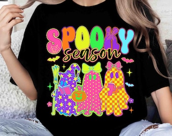 Fantôme d'Halloween néon png, saison effrayante png, preppy Halloween tendance png, coquette fantôme boo mignon png, png pour enfants d'Halloween, ambiance d'Halloween