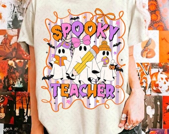 Teacher Halloween Png, Preppy Halloween Teacher Pencil Png, Trick or Teach Png, Halloween Png, Teacher Ghost Shirt Png, Halloween Shirt Png