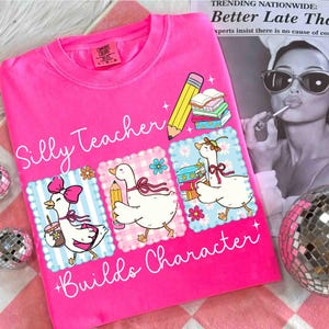 Coquette Back to School Silly Teacher Builds Character Goose PNG, Teacher First Day of School Png, Preppy Floral Pre-k 1st/2nd/3rd/4th Grade