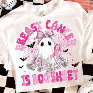 Retro Breast Cancer Is Boo Sheet Png, Breast Cancer Awareness Png, Halloween Pink Boo Ghost Png, Trendy Halloween Ghost Shirt Design Png