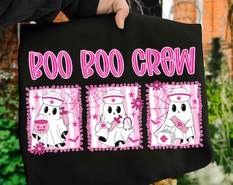 Boo Boo Crew Halloween Nurse Png, Pink Ghost Nurse Png, Coquette Spooky Nurse Shirt Design, Floral Nurse Halloween Png ER Nurse Sublimation