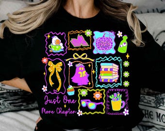 Just One More Chapter png, Ghost Books Halloween png, boekenliefhebbers png, neon Halloween png, Halloweenshirt png, spookseizoen png
