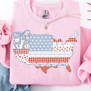 Preppy America USA Karte PNG, Preppy 4. Juli Png, Amerika Png, Florale USA Kokette Png, Unabhängigkeitstag, Amerika Kokette Bogen Png