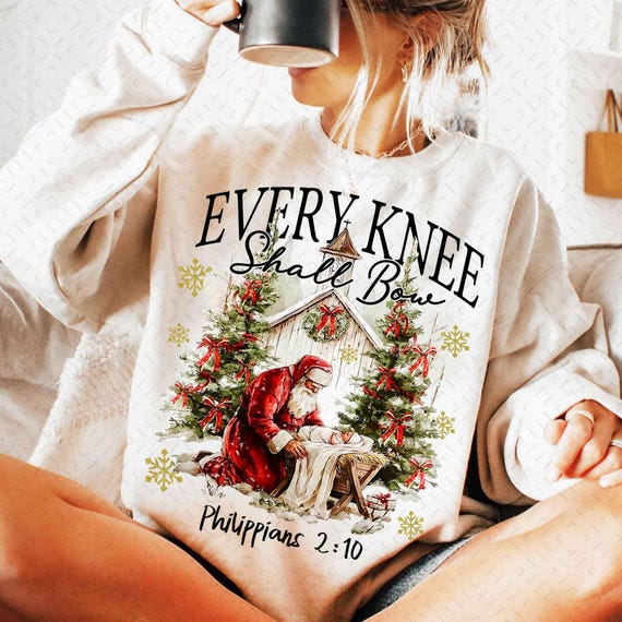 Every Knee Shall Bow Png, Nativity Scene png, Religious Christmas Shirt png, Vintage Christmas png, Santa Christmas, Jesus png, Christian