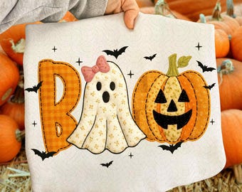 Preppy Halloween Boo Png, Floral Pumpkin Patchwork png, Fall Pumpkin png, Autumn png, Halloween png, Spooky Season Png, Tis the season png