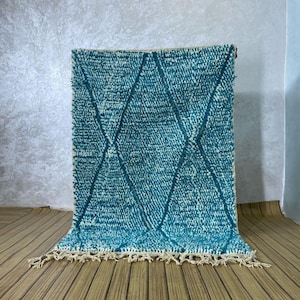 Light Blue Moroccan Rug: Handwoven Berber Wool, Beni Ourain Style.