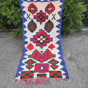Handmade Blue & White Moroccan Rug: Beni Ourain Style, Custom Size