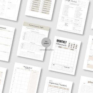 Peut inclure: Un ensemble de pages de planificateur imprimables en noir et blanc avec un design minimaliste. Les pages comprennent un planificateur annuel, un planificateur mensuel, un planificateur quotidien, un planificateur de repas hebdomadaire, un suivi des d&eacute;penses, une liste de contr&ocirc;le des soins personnels, un planificateur de cadeaux et un planificateur de vie harmonieuse. Les pages sont con&ccedil;ues pour vous aider &agrave; rester organis&eacute; et sur la bonne voie pour atteindre vos objectifs.