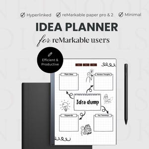ReMarkable Paper Pro Planner, agenda d'idées de remue-méninges de productivité minimaliste, avec lien hypertexte, format A5, ensemble classique Brain Dump, carte mentale