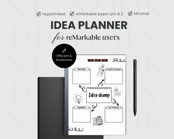reMarkable Paper Pro Planner, Minimalist Productivity Brainstorming Idea Planner, Hyperlinked, A5 size, Brain Dump Classic Bundle, Mind Map