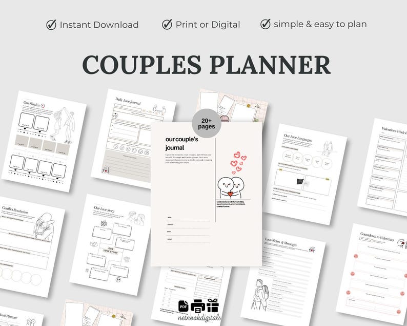 couples journal, couples planner, relationship journal, couples journal prompts, couples junk journal, valentines journal, marriage journey planner, couple activities, printable editable planner, relationship goals planner, relationship challenge