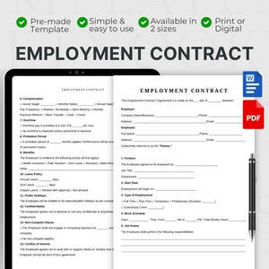 Employment Contract Agreement. Employment Service Contract Templates. Printable HR Employer Employee Form Template. Instant Download