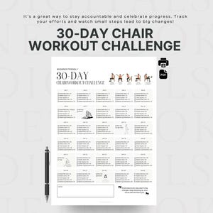 30 Day Chair Workout Challenge Printable | Chair Yoga Guide | 10 mins Workout Planner Digital | Digital Office Workout | Sitting Workout