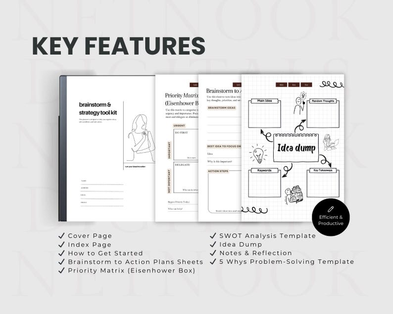 reMarkable Paper Pro Planner, Minimalist Productivity Brainstorming Planner Bundle, Hyperlinked, A5 size, reMarkable Template
