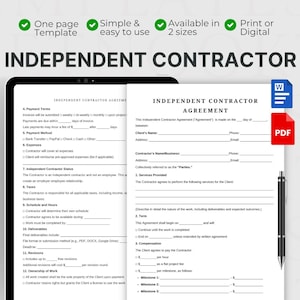 Independent Contractor Agreement Template. Editable Business Contract. Independent Contractor Contract. Contract form. Printable PDF, WORD.
