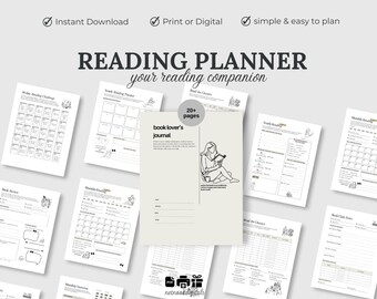 Reading Journal Printable, Book Reading Planner, Reading Challenge, Book Review, Book Shelf, Monthly Reading Journal, Reading Tracker Bundle